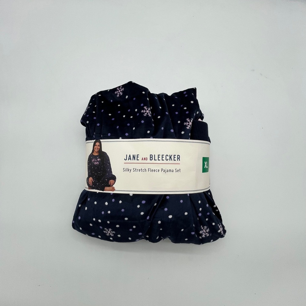 Jane and Bleecker Navy Blue Snowflake Silky Stretch Fleece Pajama Set XL 1609653